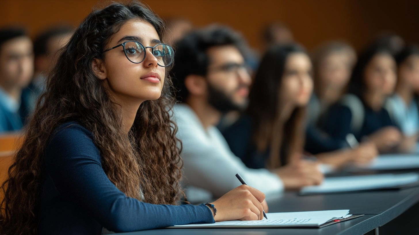 Young woman taking notes in a classroom